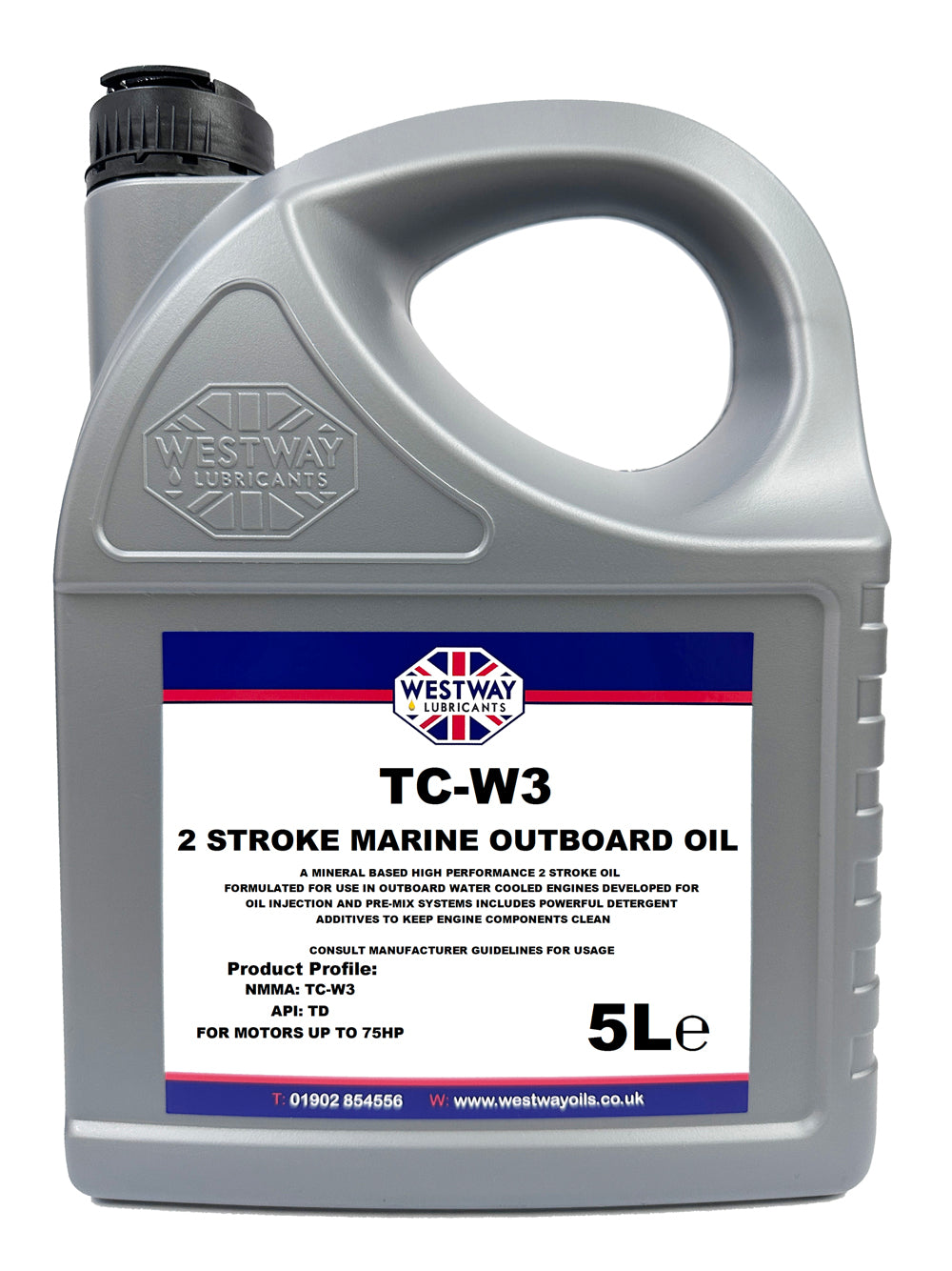 Westway TC-W3 2 Stroke Marine Outboard Oil container on a white background