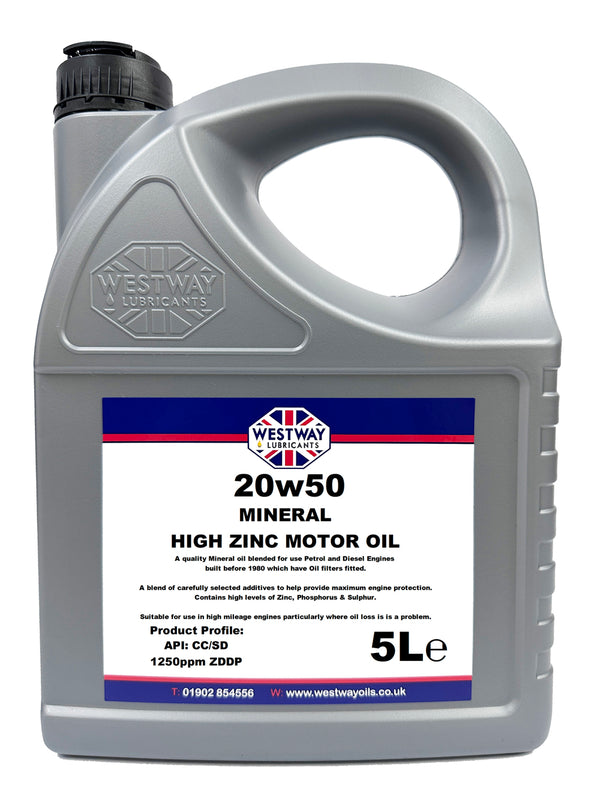 20w50 Mineral Classic Motor Oil High ZDDP / High Zinc Westway Oils